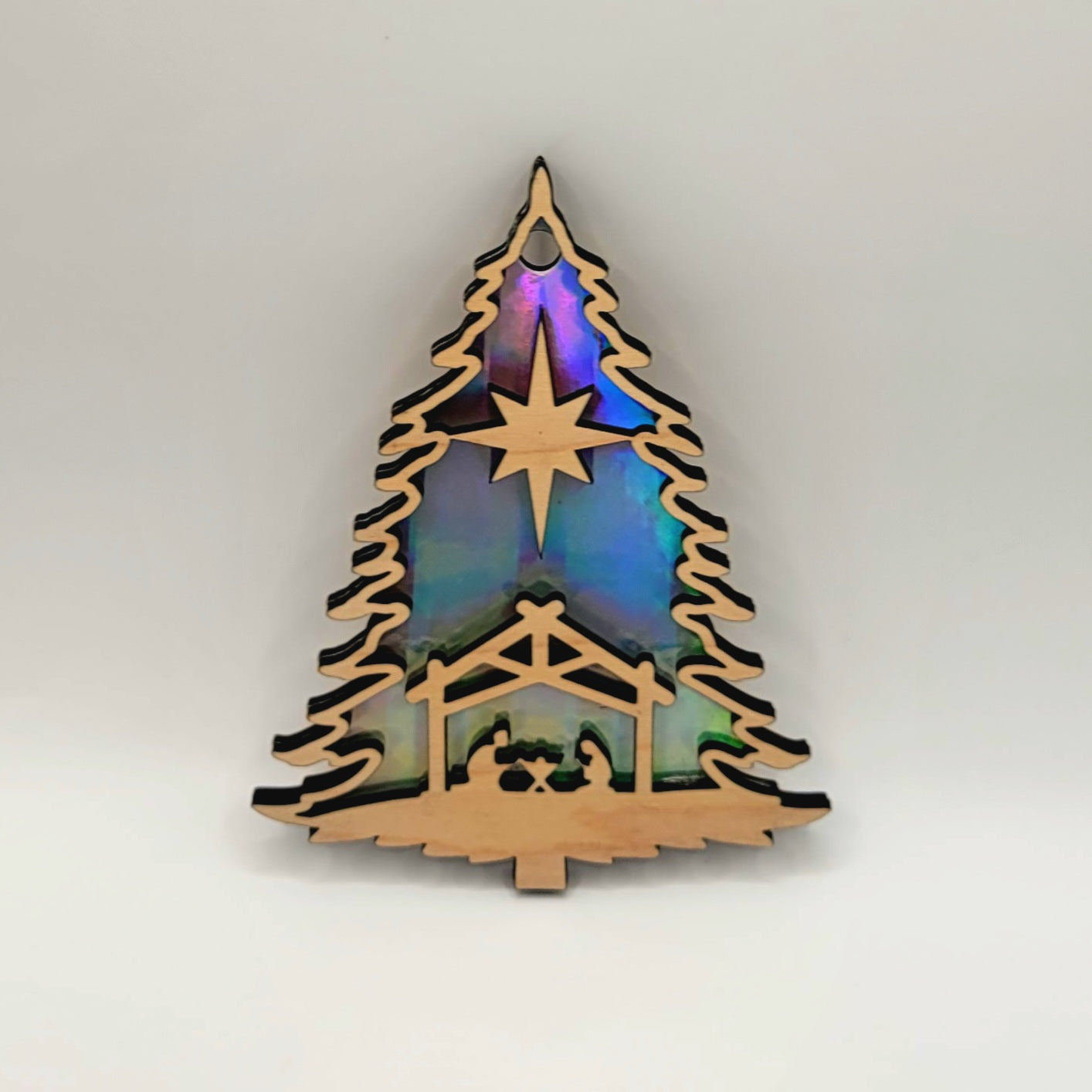 Christmas Tree Nativity Ornament - Maple & Silver Aura HOLOboard