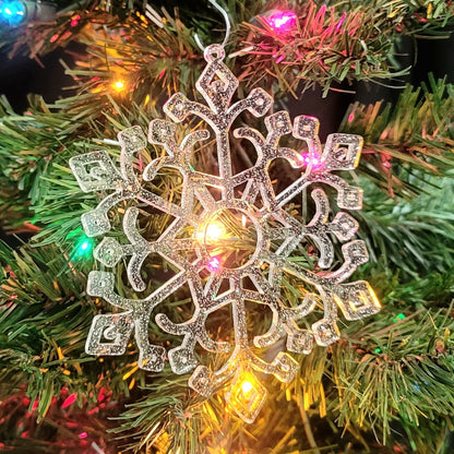Snowflake Ornament - Silver Glitter Acrylic