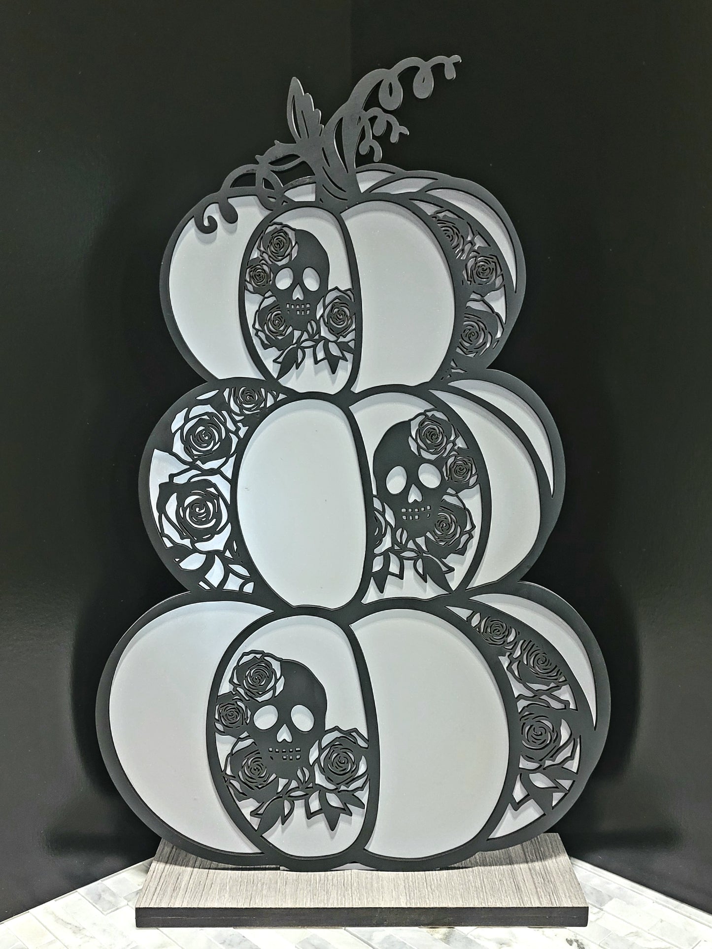 Skull & Roses 3-tiered Pumpkin Halloween Decor