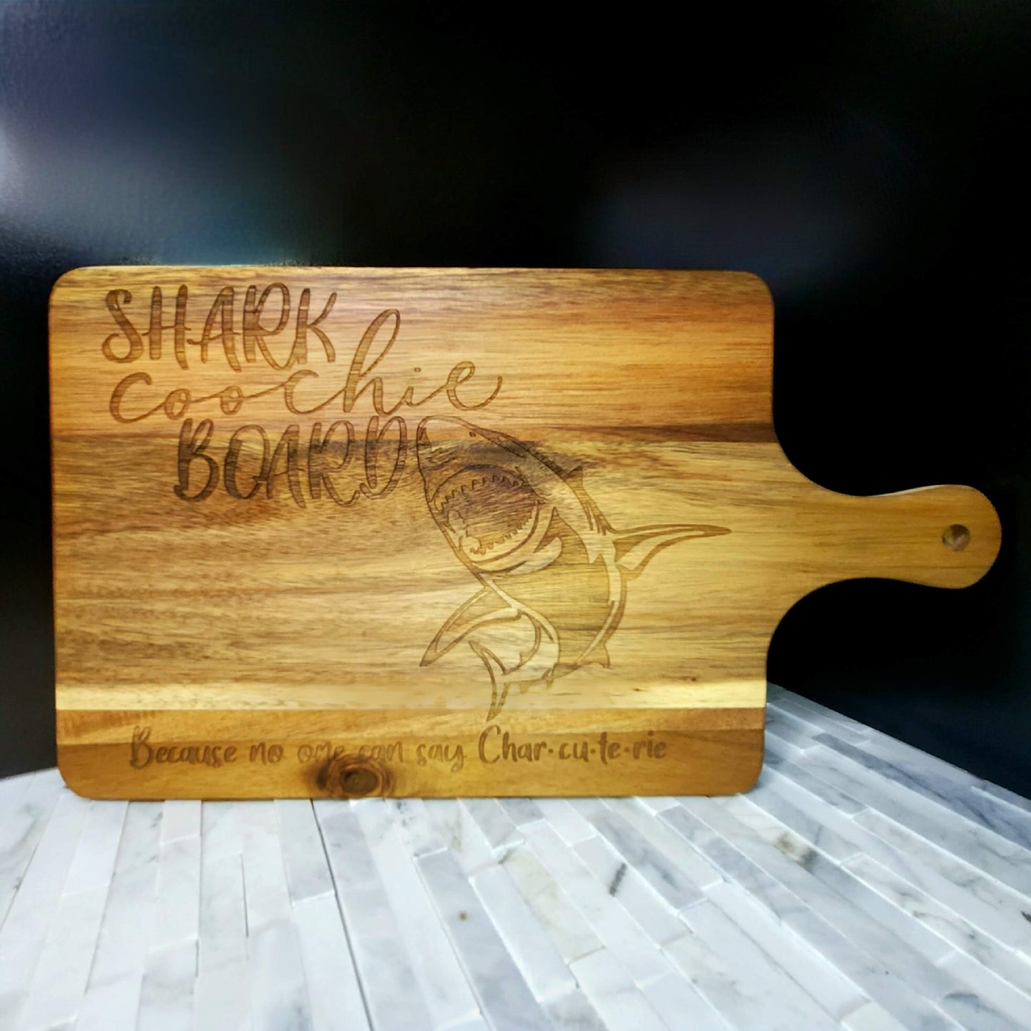 Acacia Charcuterie Board - Shark Coochie Board because no one can say charcuterie