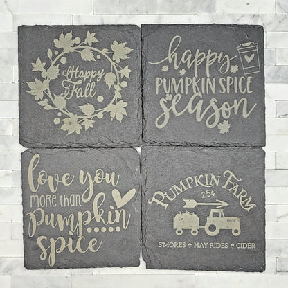 Set of 4 Slate Fall-Themed Coasters