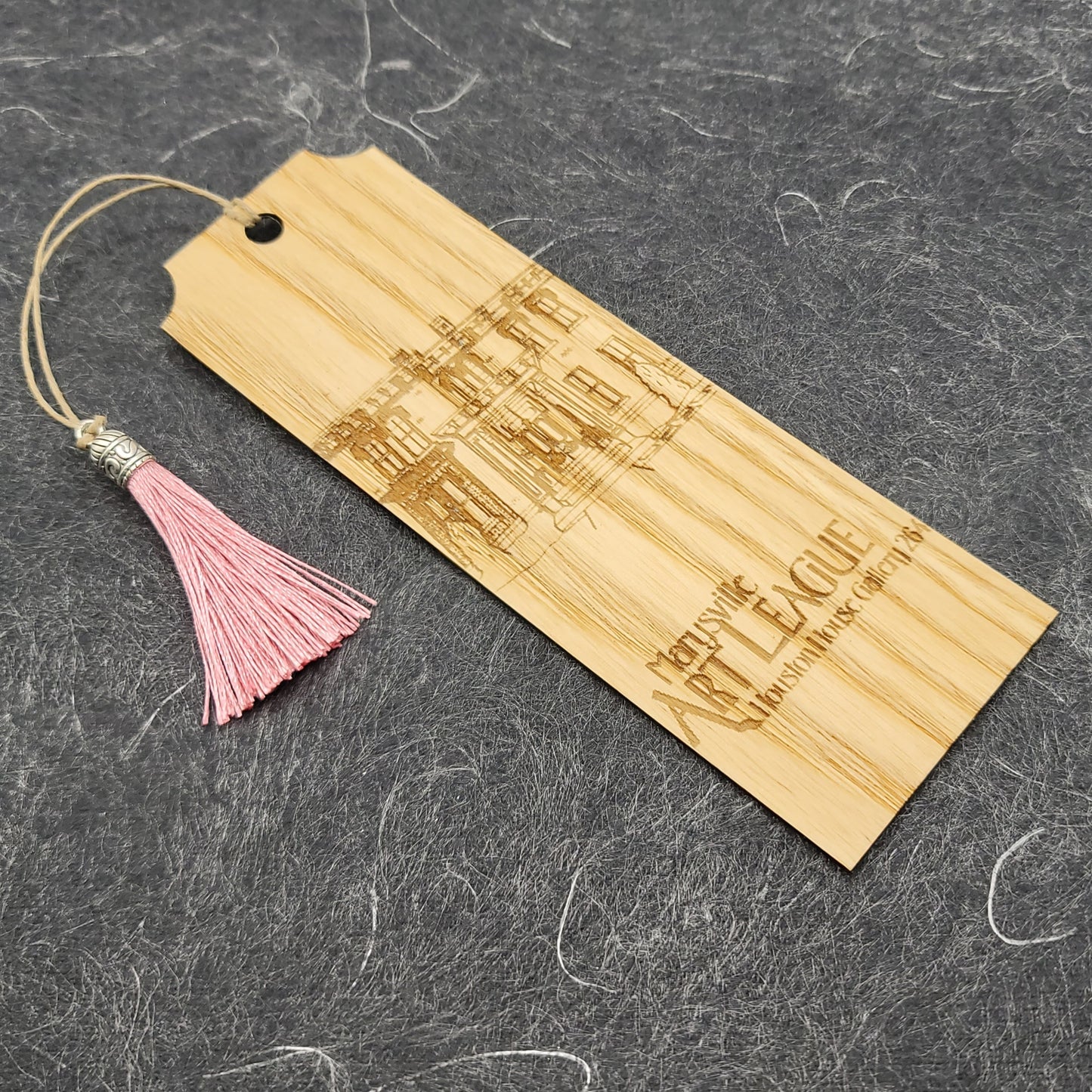 Ash Veneer Bookmark with Faux Leather Backing and Silk Tassel