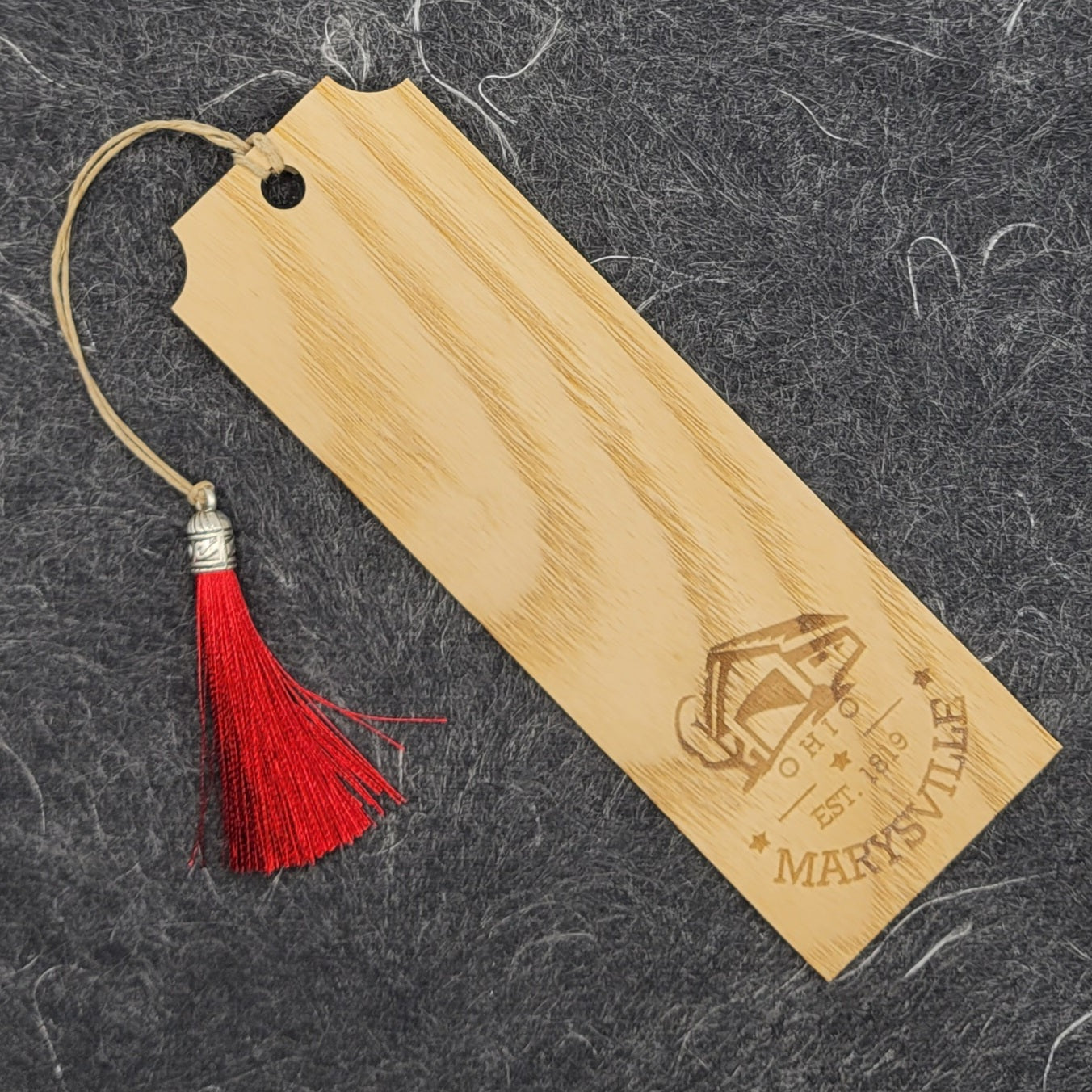 Ash Veneer Bookmark with Faux Leather Backing and Silk Tassel